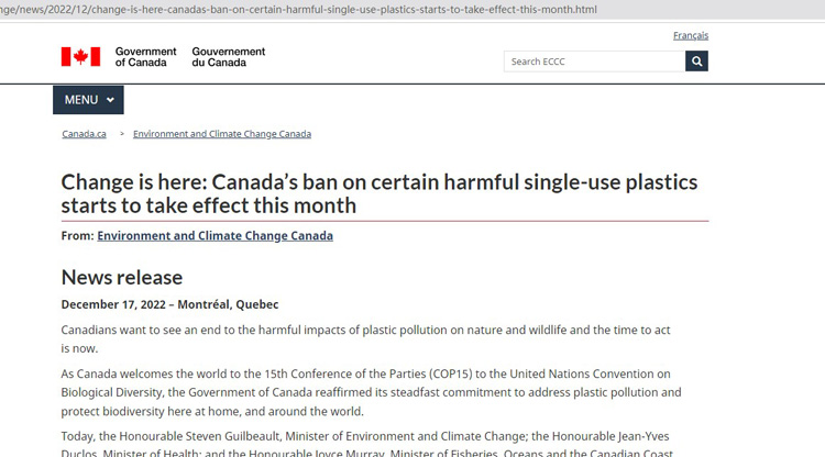 حظر كندا على البلاستيك