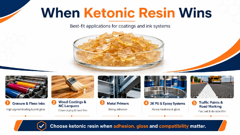 Ketonic resin application in wood coating and ink formulation